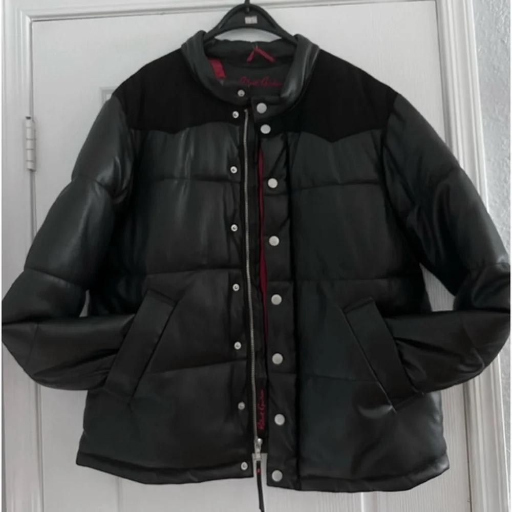 NWT ROBERT GRAHAM MEN’S‎ PUFFER JACKET FAUX LEATHER/SUEDE COAT BLACK INSULATED